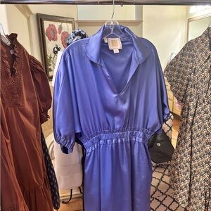 Relaxed V-Neck Midi Dress in Royal Blue by Unknown Brand